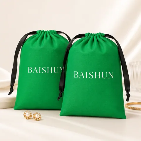 Green Cotton Drawstring Pouch