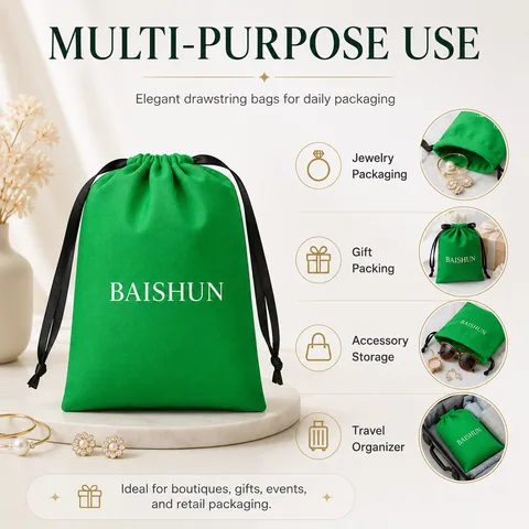 Green Cotton Drawstring Pouch