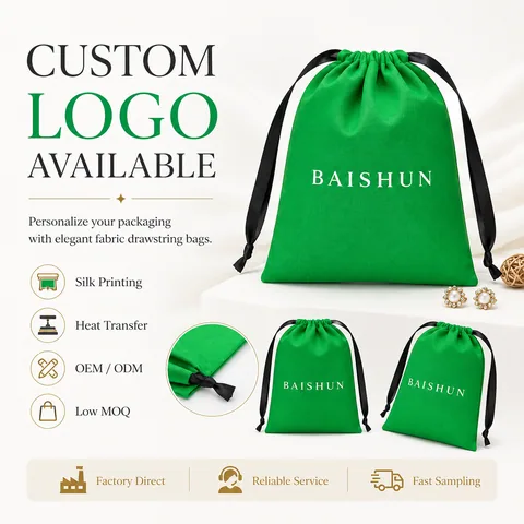 Green Cotton Drawstring Pouch