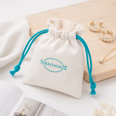 Cream Cotton Drawstring Pouch