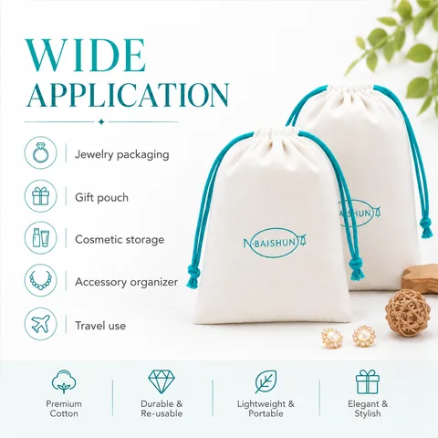 Cream Cotton Drawstring Pouch