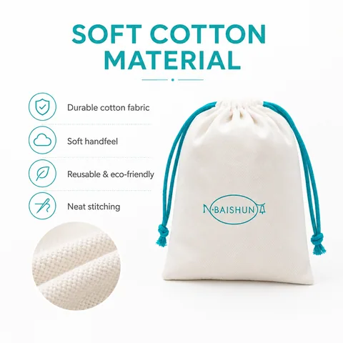 Cream Cotton Drawstring Pouch