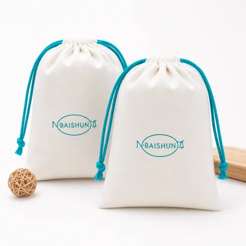 Cream Cotton Drawstring Pouch