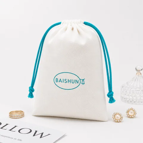 Cream Cotton Drawstring Pouch