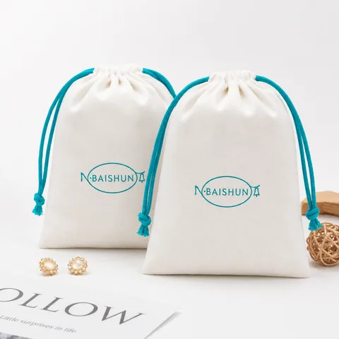 Cream Cotton Drawstring Pouch