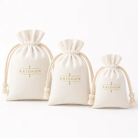 Cream Cotton Drawstring Pouch