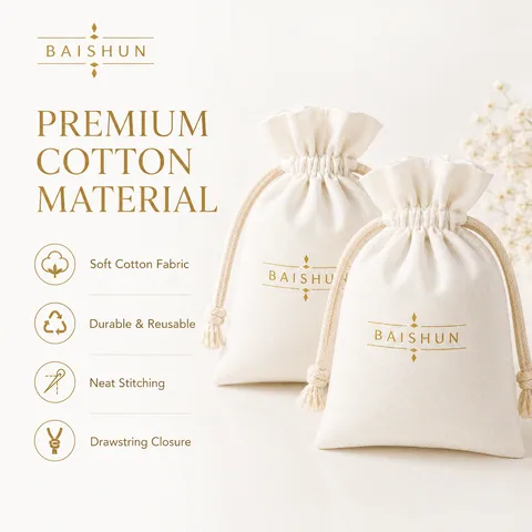 Cream Cotton Drawstring Pouch