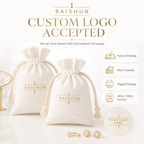 Cream Cotton Drawstring Pouch