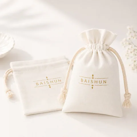 Cream Cotton Drawstring Pouch