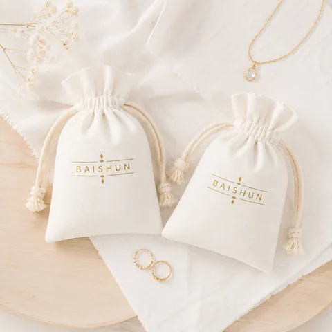 Cream Cotton Drawstring Pouch