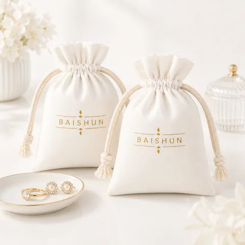 Cream Cotton Drawstring Pouch