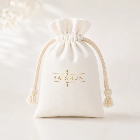 Cream Cotton Drawstring Pouch