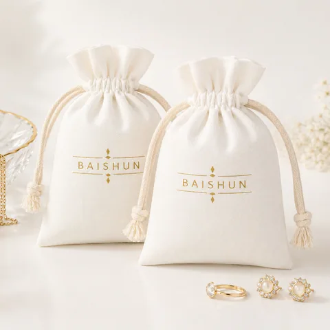 Cream Cotton Drawstring Pouch