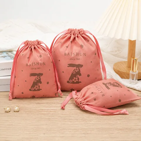 Pink Cotton Drawstring Pouch