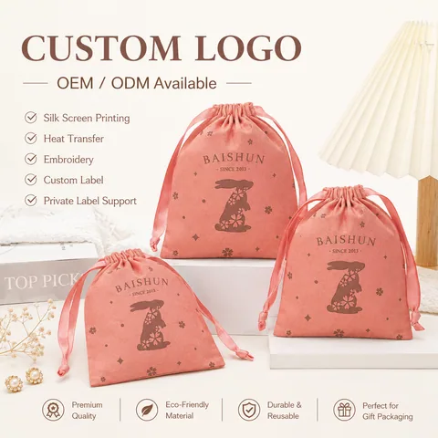 Pink Cotton Drawstring Pouch