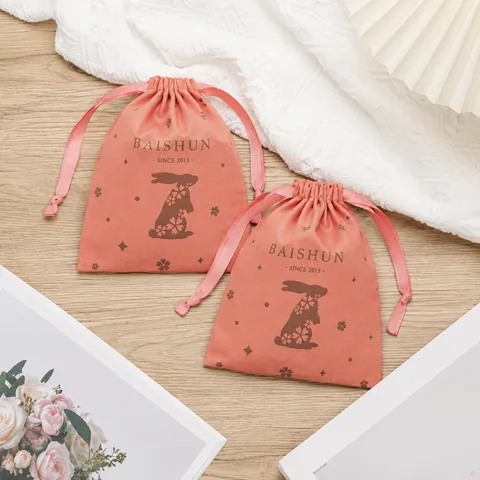 Pink Cotton Drawstring Pouch