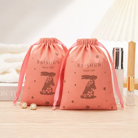 Pink Cotton Drawstring Pouch