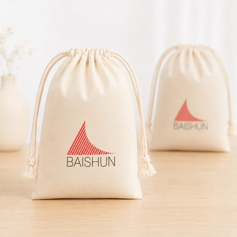 Beige Cotton Drawstring Pouch