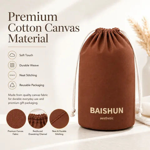 Olive Cotton Drawstring Pouch