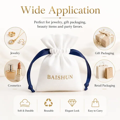 Beige Cotton Drawstring Pouch