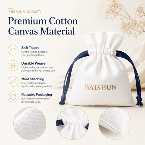 Beige Cotton Drawstring Pouch