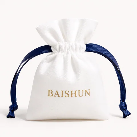 Beige Cotton Drawstring Pouch