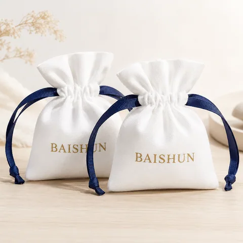 Beige Cotton Drawstring Pouch