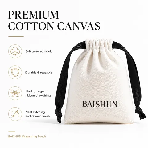 Beige Cotton Drawstring Pouch