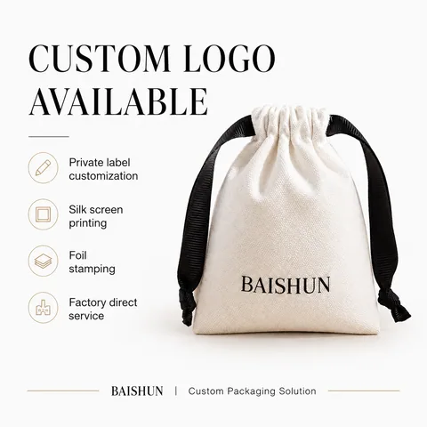 Beige Cotton Drawstring Pouch