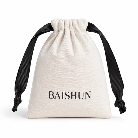 Beige Cotton Drawstring Pouch