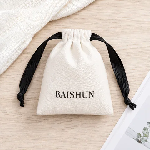 Beige Cotton Drawstring Pouch