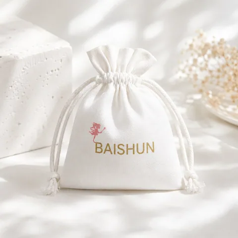 Cream Cotton Drawstring Pouch