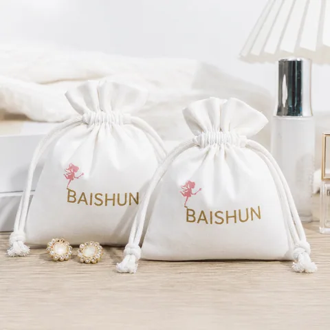 Cream Cotton Drawstring Pouch