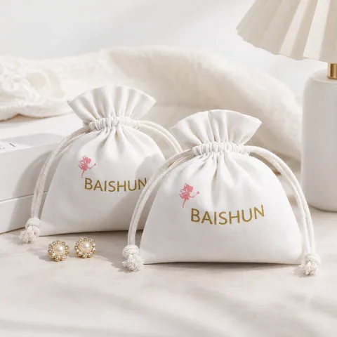 Cream Cotton Drawstring Pouch