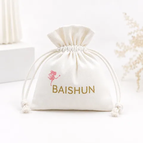 Cream Cotton Drawstring Pouch