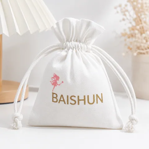 Cream Cotton Drawstring Pouch