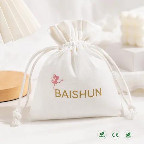 Cream Cotton Drawstring Pouch