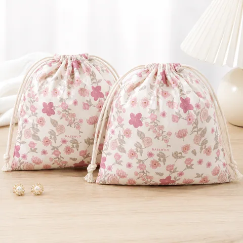 Blush Cotton Drawstring Pouch