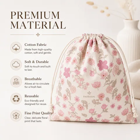 Blush Cotton Drawstring Pouch