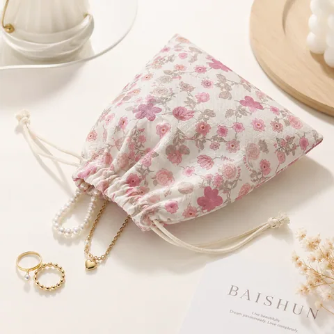 Blush Cotton Drawstring Pouch