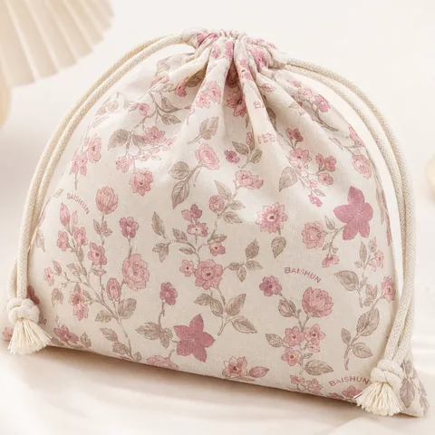 Blush Cotton Drawstring Pouch