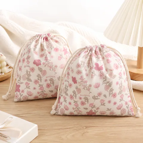 Blush Cotton Drawstring Pouch