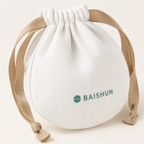 Beige Cotton Drawstring Pouch