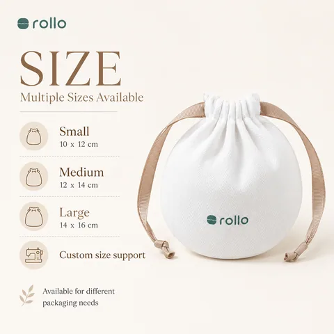 Beige Cotton Drawstring Pouch