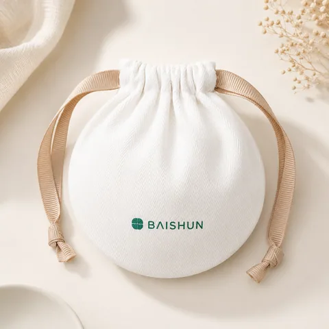 Beige Cotton Drawstring Pouch