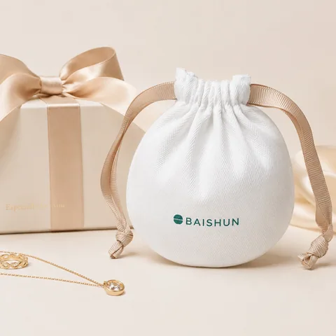 Beige Cotton Drawstring Pouch
