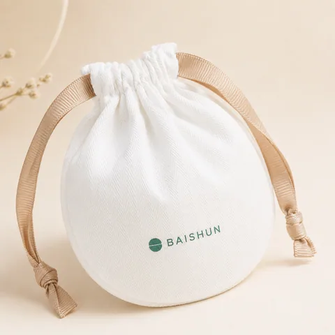 Beige Cotton Drawstring Pouch
