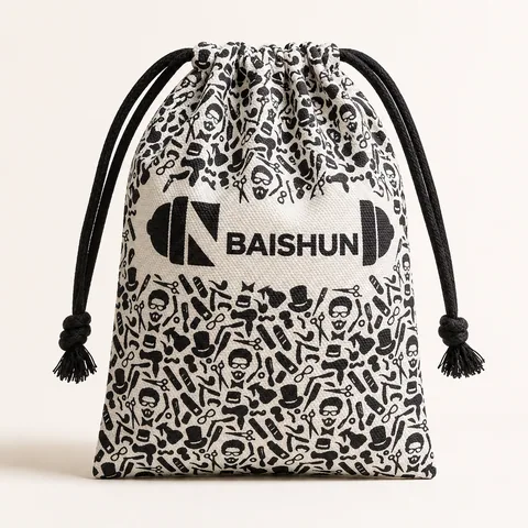 Grey Cotton Drawstring Pouch