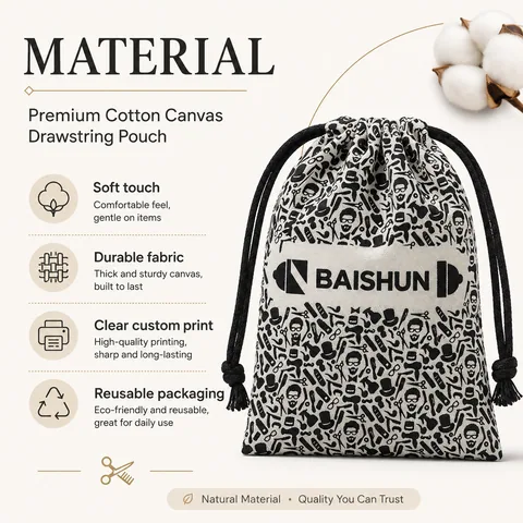 Grey Cotton Drawstring Pouch