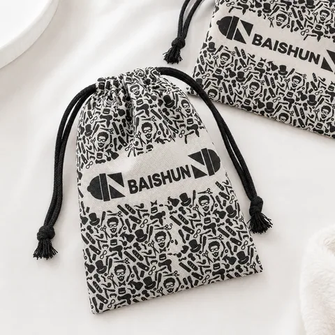 Grey Cotton Drawstring Pouch